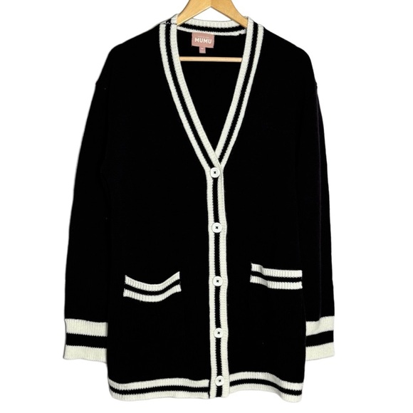 Show Me Your MuMu Sweaters - Show Me Your MuMu Lambert Black Varsity Stripe Knit Cardigan